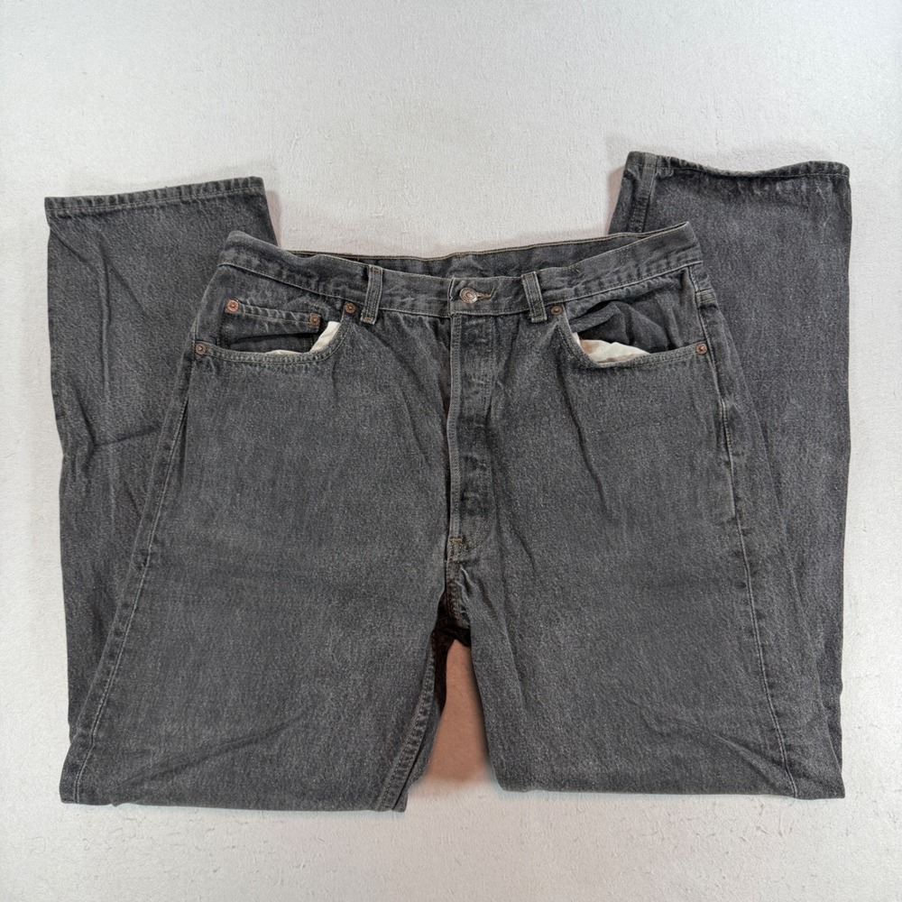 Levis 501 Mens 38x32 Faded Black Straight Leg Button Fly Jeans Made in USA